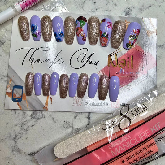 Custom Purple And Glitter Press On Nails image 0